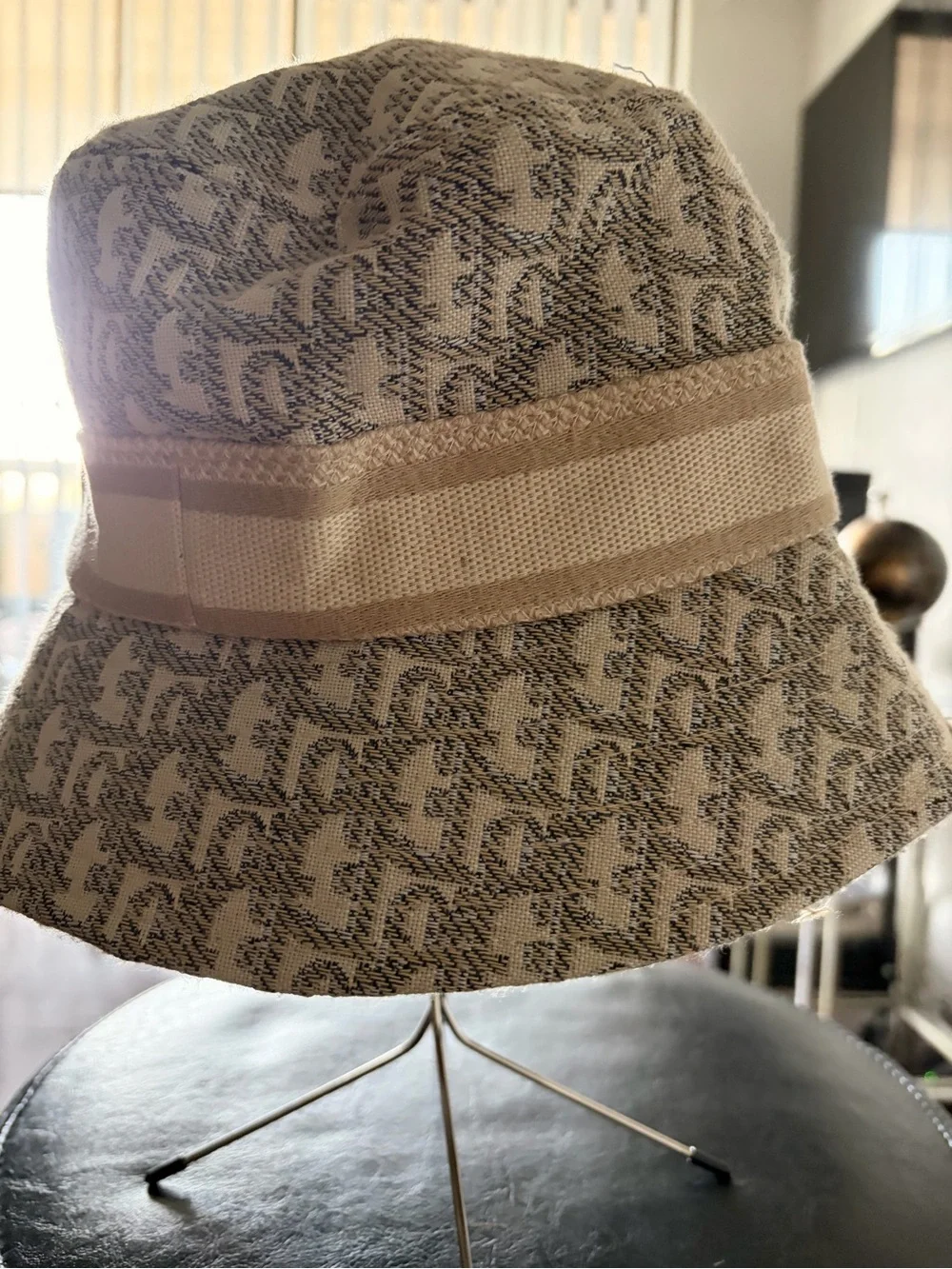 Dior Cream and Beige Monogram Jacquard Bucket Hat with Paris Band